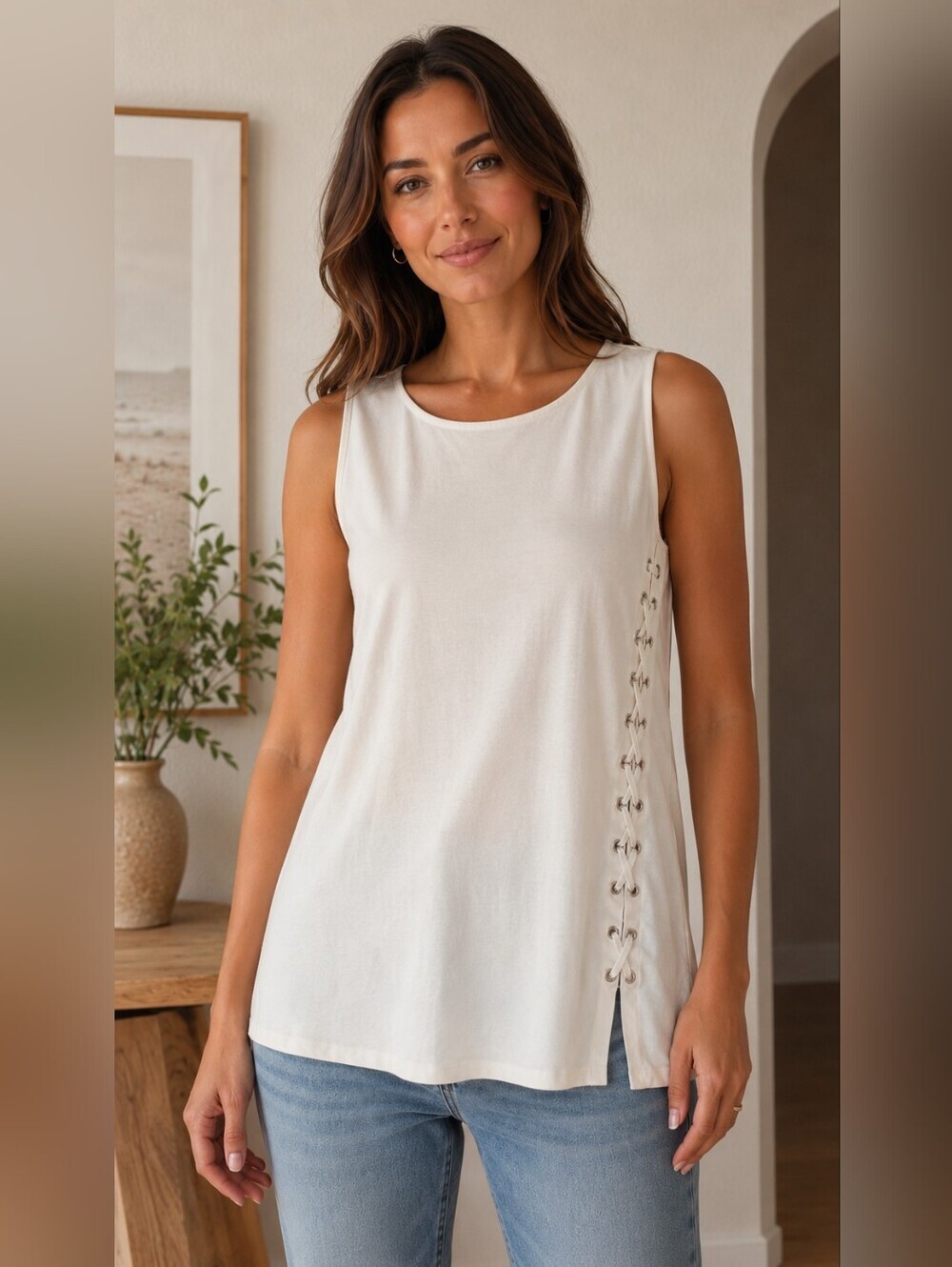 Ralph Lauren Cream Lace-Up Side Tank